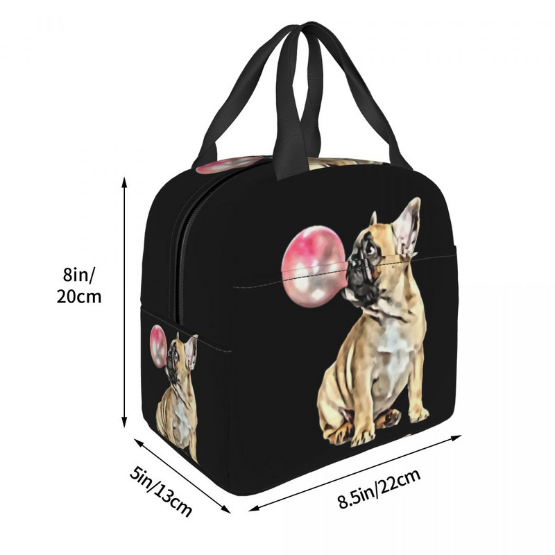 Geantă de prânz izolată cu gumă de buldog francez pentru femei, refrigerator reutilizabil, cutie de prânz termică pentru alimente, școală, serviciu, picnic de călătorie.