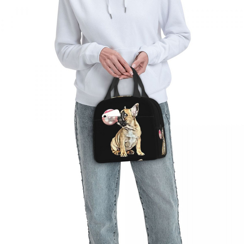 Geantă de prânz izolată cu gumă de buldog francez pentru femei, refrigerator reutilizabil, cutie de prânz termică pentru alimente, școală, serviciu, picnic de călătorie.