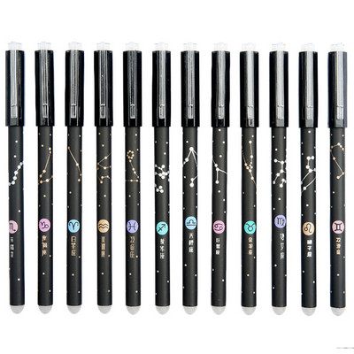 12 db/szett Kawaii Constellation letörölhető gél toll mosható nyelű iskolai irodaszerek írószer ajándék 0,5mm kék fekete tinta
