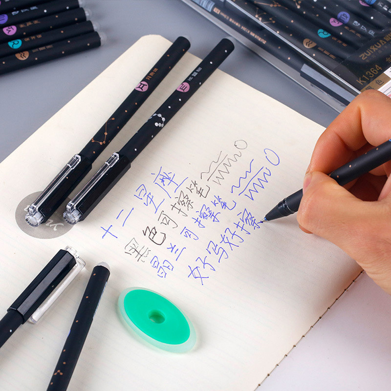 12 buc./set Kawaii Constellation stilou gel șters, mâner lavabil, rechizite de birou pentru școală, papetărie, cadou, cerneală albastră neagră 0,5 mm
