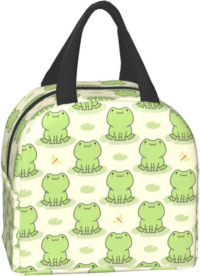 Cutie de prânz drăguță cu broaște și libelule, cutie de prânz izolate cutie Bento, geantă de prânz reutilizabilă, impermeabilă