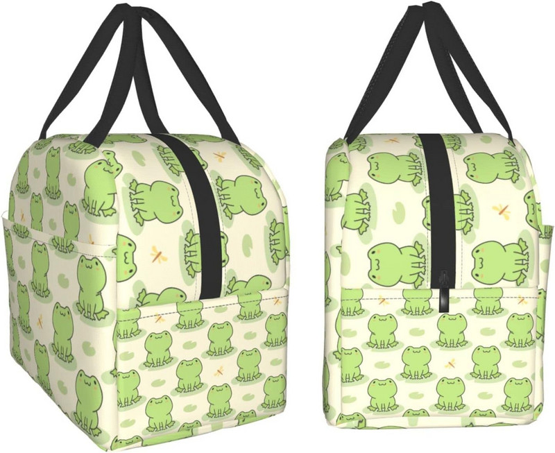 Cutie de prânz drăguță cu broaște și libelule, cutie de prânz izolate cutie Bento, geantă de prânz reutilizabilă, impermeabilă