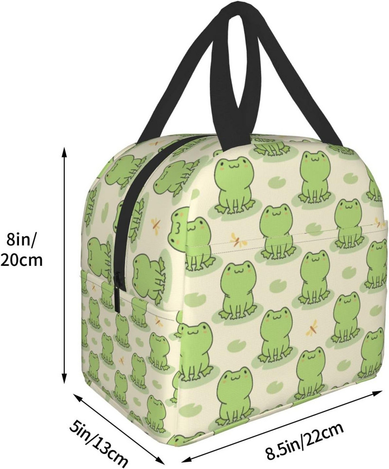 Cutie de prânz drăguță cu broaște și libelule, cutie de prânz izolate cutie Bento, geantă de prânz reutilizabilă, impermeabilă