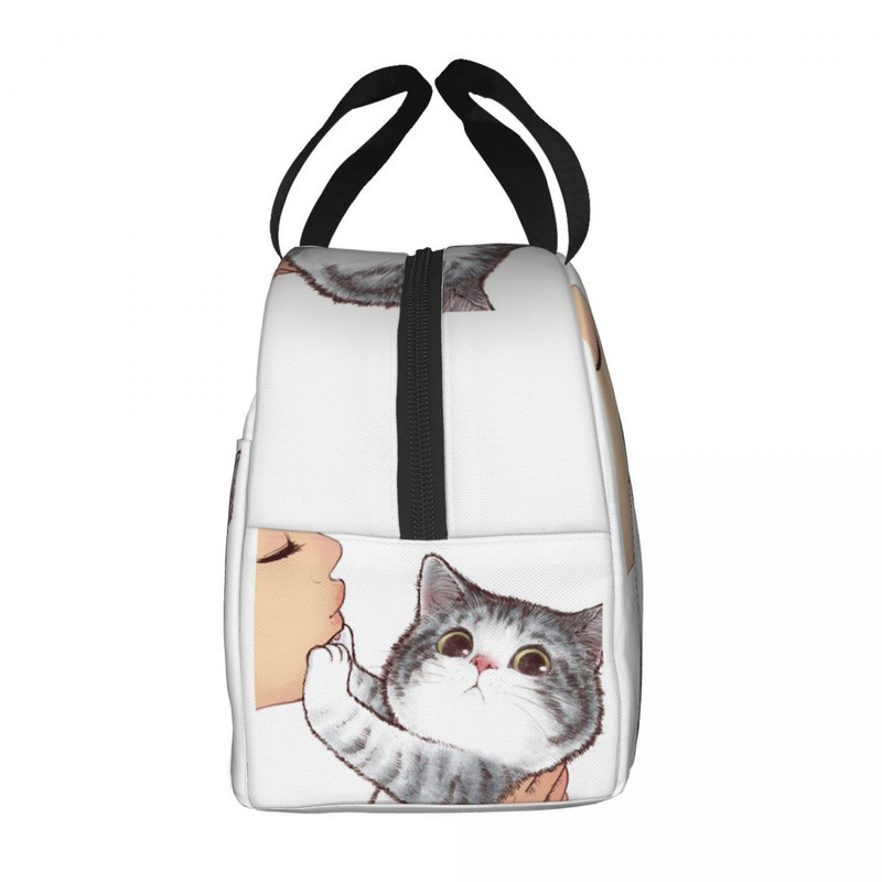 Geantă de prânz cu pisică drăguță, fără săruturi, pentru femei, pisicuță, iubitorul de animale de companie, răcitor portabil, cu izolare termică, cutie de prânz pentru școală, genți de picnic de lucru