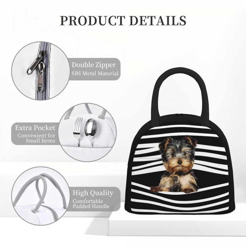 Geantă de prânz pentru bărbați și femei Yorkshire Terrier Frigorific termoizolant portabil pentru picnic școală Yorkie Dog Animal Puppy Lunch Box Bento