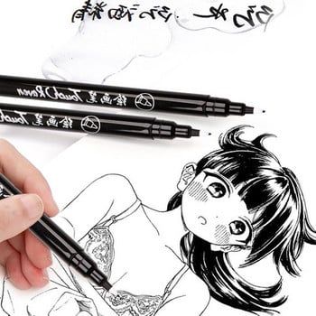 6 бр. Art Comic Cartoon Drawing Black Fine Liner Pen Студентски канцеларски материали Подарък Училищни офис консумативи Четка за рисуване Инструмент за писане