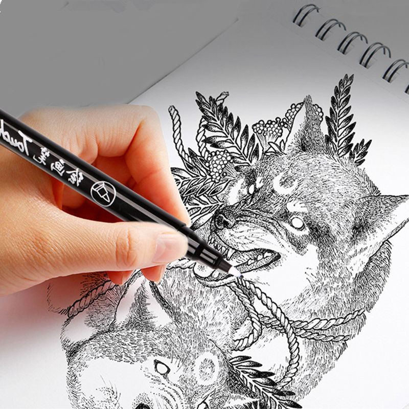 6 buc. desene desenate desene desenate desene desenate, negru, pix, papetărie pentru studenți, cadou, rechizite de birou, perie, instrument de scris