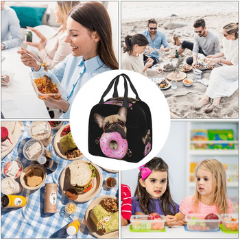 Lovers Sweet Pink Donuts Insolated τσάντα μεσημεριανού γεύματος Γαλλικό μπουλντόγκ Frenchie Dog Γυναικείες Παιδικές τσάντες Ψύξης Θερμικό Φορητό Lunch Box Ice