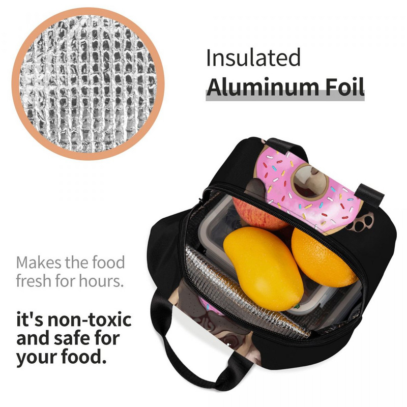 Iubitori dulci roz gogoși geantă izolată pentru prânz Bulldog francez Frenchie Dog femei copii geantă frigorifică termică portabilă cutie de prânz cu gheață