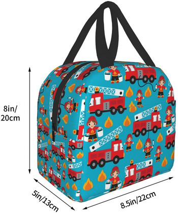 Fire Truck And Hero Boys Car Lunch Bag, επαναχρησιμοποιήσιμο κουτί μεσημεριανού γεύματος Ανθεκτικό θερμικό πακέτο ψυγείου για αγόρια, γυναίκες, κορίτσια, ενήλικες