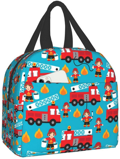 Fire Truck And Hero Boys Car Lunch Bag, επαναχρησιμοποιήσιμο κουτί μεσημεριανού γεύματος Ανθεκτικό θερμικό πακέτο ψυγείου για αγόρια, γυναίκες, κορίτσια, ενήλικες