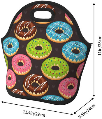 Donuts Neoprene Lunch Box, Ανθεκτική Thermal Tote Bag Organizer Cooler Bento Bags Lunchbox Handbag