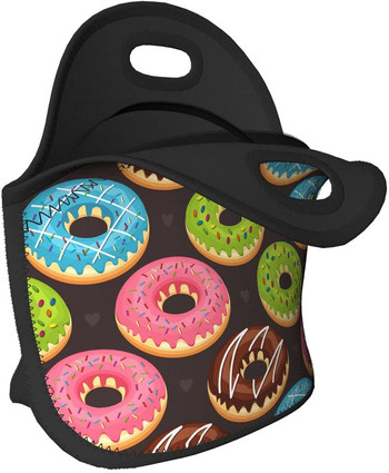 Donuts Neoprene Lunch Box, Ανθεκτική Thermal Tote Bag Organizer Cooler Bento Bags Lunchbox Handbag