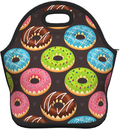 Donuts Neoprene Lunch Box, Ανθεκτική Thermal Tote Bag Organizer Cooler Bento Bags Lunchbox Handbag