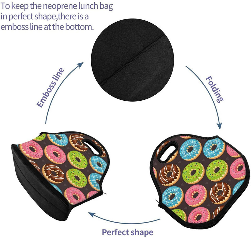 Cutii pentru genți de prânz din neopren Donuts, cutie de prânz durabilă, organizator de geanți termici pentru genți răcoritoare Bento