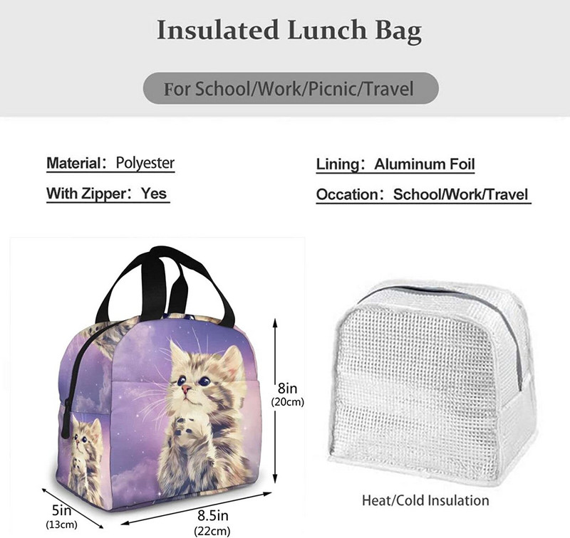Geantă de prânz pentru pisici Galaxy Cutie de prânz izolată Geanta termică reutilizabilă pentru femei, fată, băiat