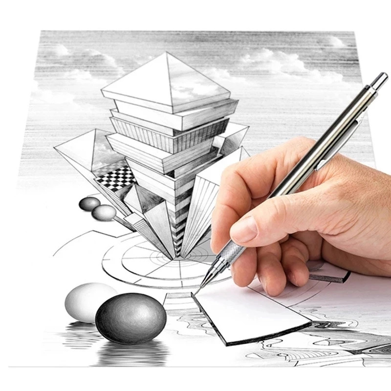 Creioane mecanice metalice de 0,3 mm ~ 3,0 mm, de înaltă calitate, 2B, desen artistic, creion automat, suport complet din oțel inoxidabil, stilou cu miez de cupru