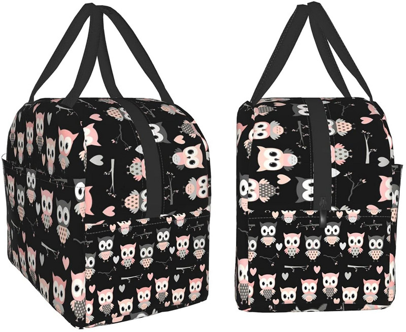 Geantă de prânz cu bufniță drăguță pentru femei, bărbați, geantă Bento, cutie de prânz izolată, saci termice de prânz pentru picnic, barca, pescuit pe plajă