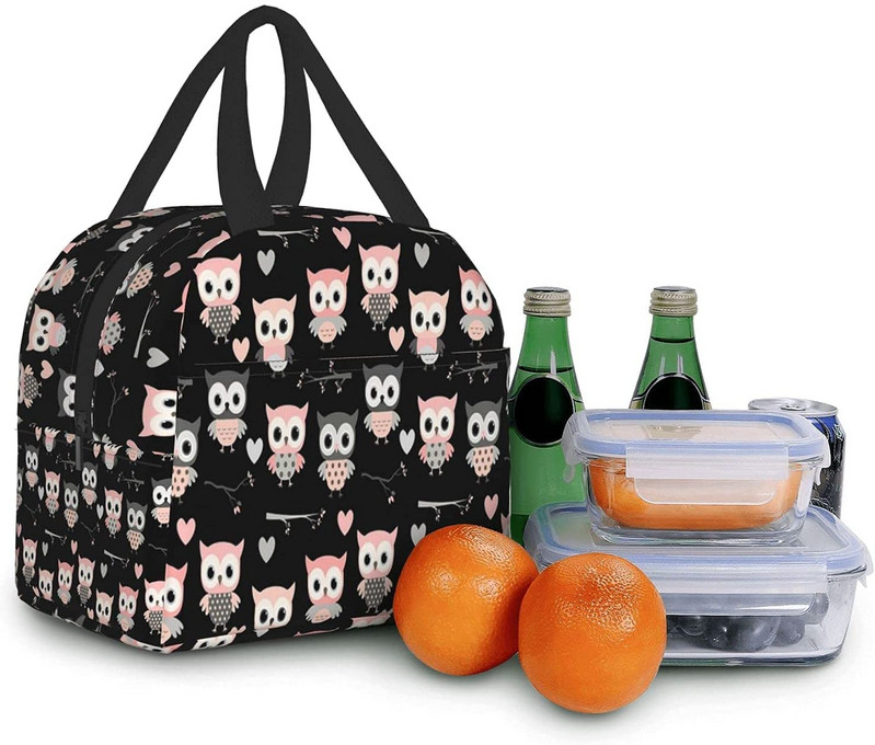 Geantă de prânz cu bufniță drăguță pentru femei, bărbați, geantă Bento, cutie de prânz izolată, saci termice de prânz pentru picnic, barca, pescuit pe plajă