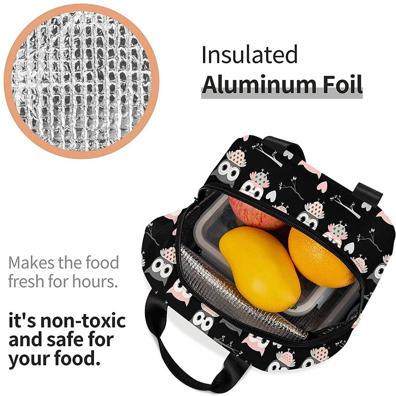 Geantă de prânz cu bufniță drăguță pentru femei, bărbați, geantă Bento, cutie de prânz izolată, saci termice de prânz pentru picnic, barca, pescuit pe plajă