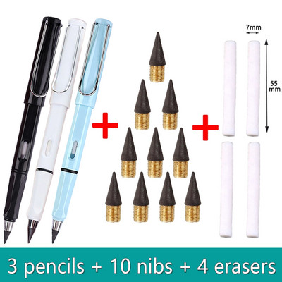 17db/Szett Infinity ceruzák élezés nélkül Eternity ceruzák tinta nélkül Kawaii Unlimited tollak Művészeti kellékek Iskolai levélpapír hegyes radír