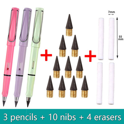 17db/Szett Infinity ceruzák élezés nélkül Eternity ceruzák tinta nélkül Kawaii Unlimited tollak Művészeti kellékek Iskolai levélpapír hegyes radír