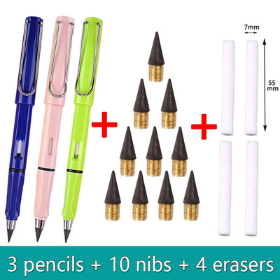 17db/Szett Infinity ceruzák élezés nélkül Eternity ceruzák tinta nélkül Kawaii Unlimited tollak Művészeti kellékek Iskolai levélpapír hegyes radír