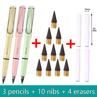 17db/Szett Infinity ceruzák élezés nélkül Eternity ceruzák tinta nélkül Kawaii Unlimited tollak Művészeti kellékek Iskolai levélpapír hegyes radír