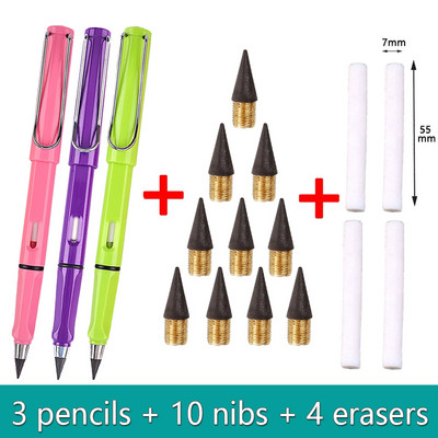 17db/Szett Infinity ceruzák élezés nélkül Eternity ceruzák tinta nélkül Kawaii Unlimited tollak Művészeti kellékek Iskolai levélpapír hegyes radír