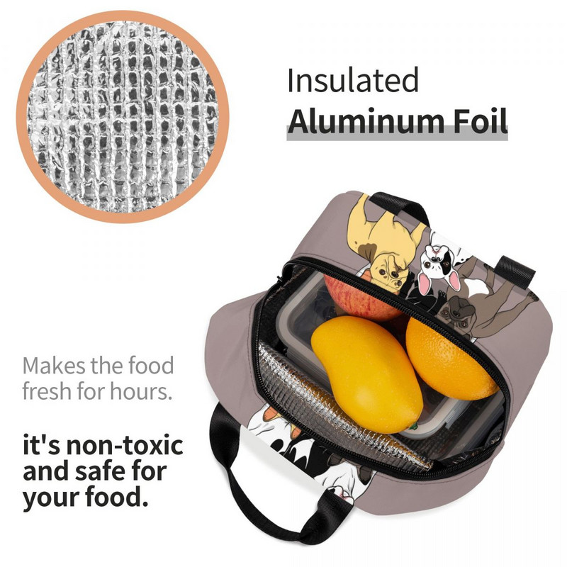 Geantă de prânz cu buldog francez Frenchies amuzant pentru femei, cutie de prânz termoizolată reutilizabilă pentru copii, școlari, saci de mâncare