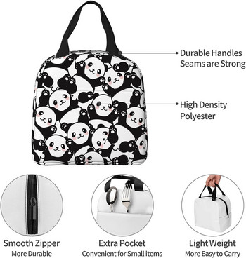 Τσάντα μεσημεριανού γεύματος με μοτίβο κινούμενων σχεδίων Panda με μπροστινή τσάντα για αγόρια και κορίτσια Φοιτητική τσάντα κουτί μεσημεριανού γεύματος με προστασία από διαρροές