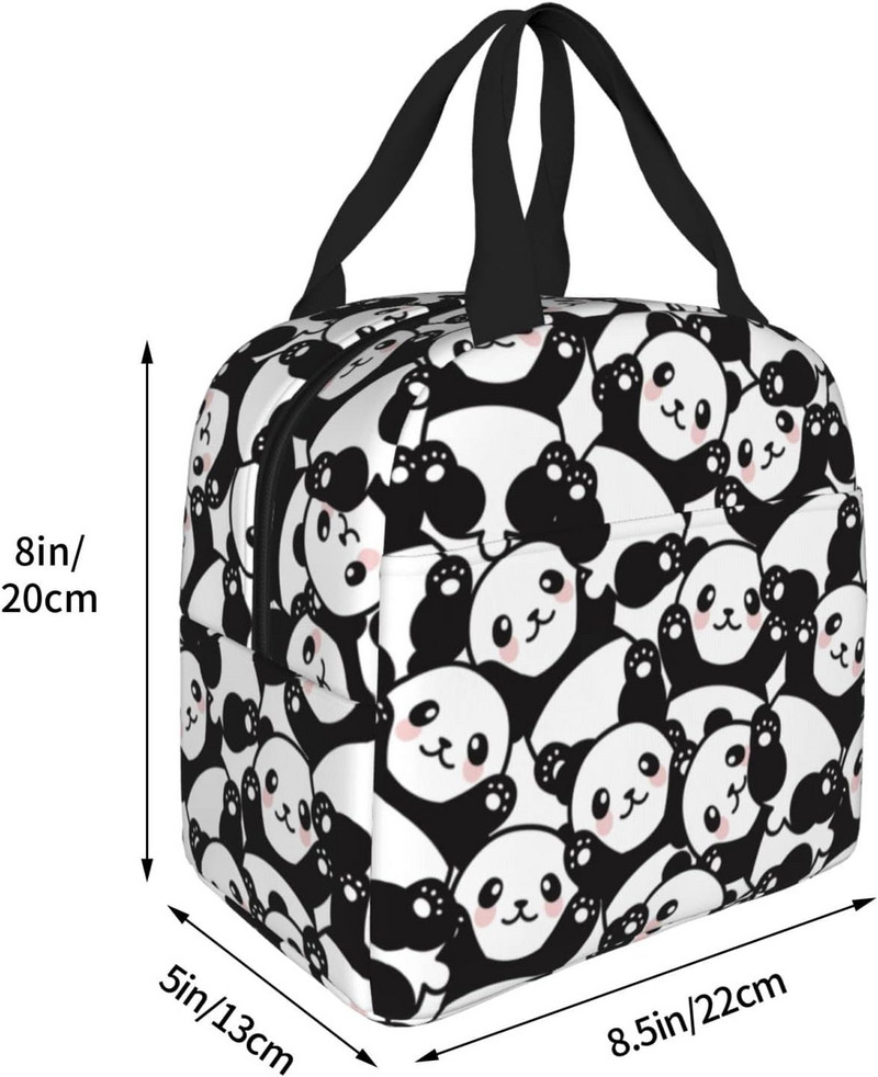Geantă de prânz imprimată cu model panda de desene animate cu geantă frontală pentru băieți și fete, cutie de prânz pentru studenți rezistentă la scurgeri