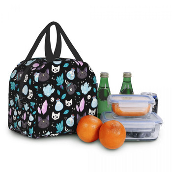Τσάντα μεσημεριανού γεύματος μονωμένη με μοτίβο μάγισσας με βότανα για σχολικό γραφείο Απόκριες γάτα κρανίο στεγανό ψυγείο Θερμικό Bento Box Γυναίκες Παιδιά