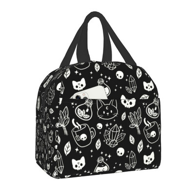 Herb Witch mintás szigetelt ebédlőtáska iskolai irodába Halloween Macskakoponya Szivárgásmentes Hűtő Bento Box Női Gyermekek