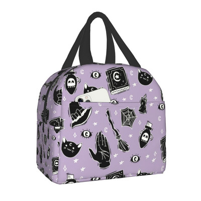 Herb Witch mintás szigetelt ebédlőtáska iskolai irodába Halloween Macskakoponya Szivárgásmentes Hűtő Bento Box Női Gyermekek