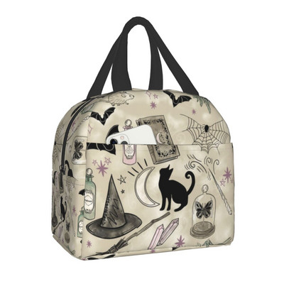 Herb Witch mintás szigetelt ebédlőtáska iskolai irodába Halloween Macskakoponya Szivárgásmentes Hűtő Bento Box Női Gyermekek
