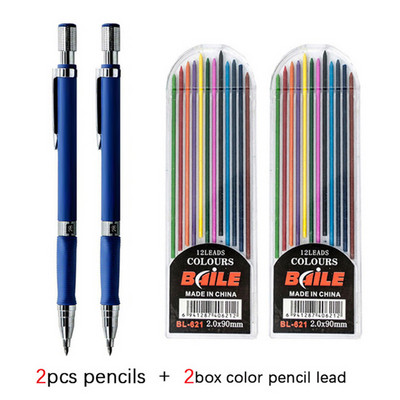 2,0 mm-es mechanikus ceruza Creative 2B automatikus ceruza 12 db-os szürke/színes ceruza készlettel rajzceruza-levélpapírokhoz