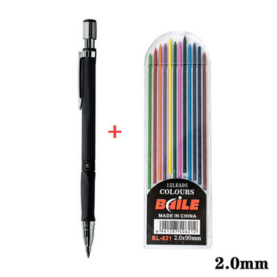 2,0 mm-es mechanikus ceruza Creative 2B automatikus ceruza 12 db-os szürke/színes ceruza készlettel rajzceruza-levélpapírokhoz
