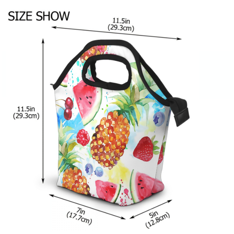 Geantă termică de prânz cu acuarelă, cutie de prânz izolată cu fructe tropicale, geantă reutilizabilă, genți de mână, pentru munca școlară, picnic, plajă