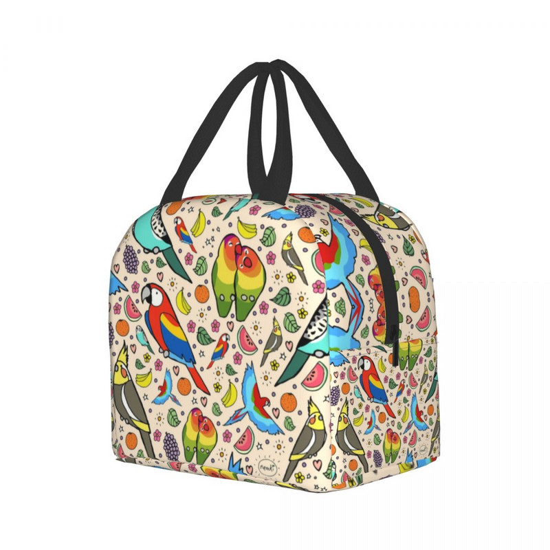Geantă de prânz izolată cu papagal amuzant, rezistentă la scurgeri, răcitor pentru păsări, cutie termică Bento pentru femei, birou, școală, cu mâncare