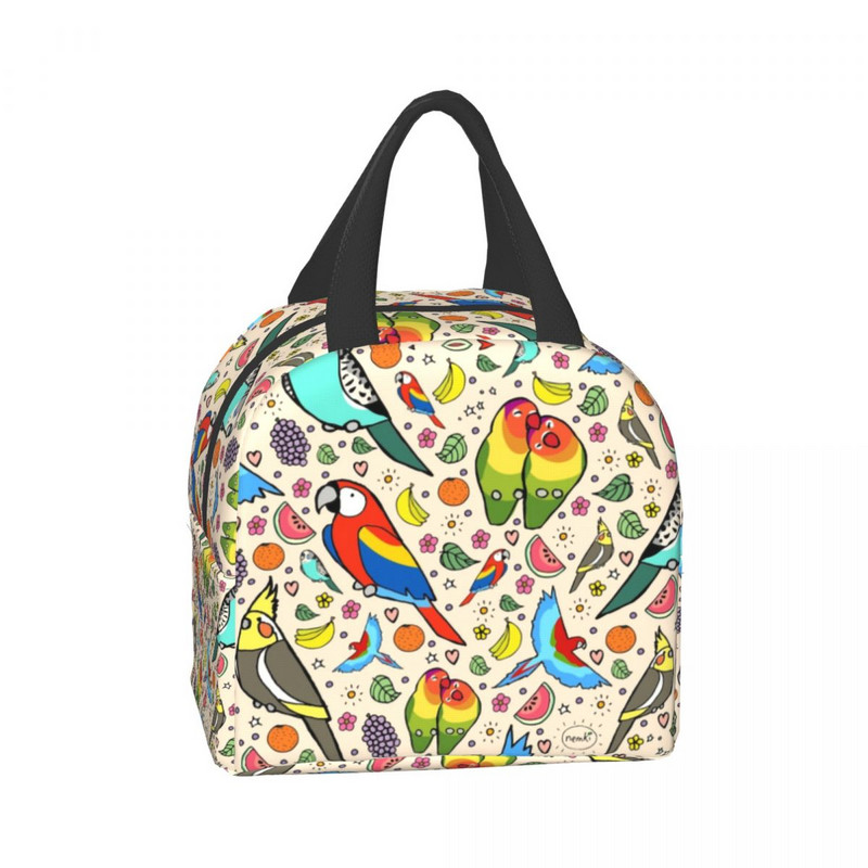 Geantă de prânz izolată cu papagal amuzant, rezistentă la scurgeri, răcitor pentru păsări, cutie termică Bento pentru femei, birou, școală, cu mâncare