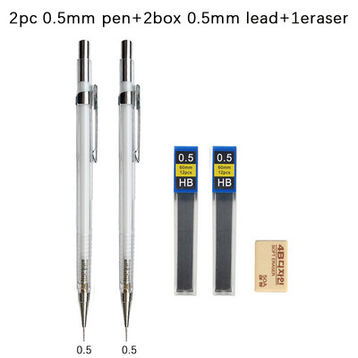 0,3 0,5 0,7 0,9 mm Απλό Διαφανές Μηχανικό Σετ Μολύβι με Μόλυβες Kawaii Clear Automatic Pencil for Student Writing Painting