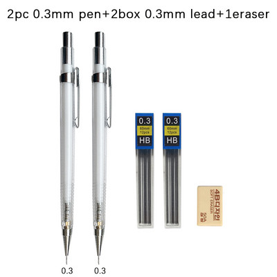 0,3 0,5 0,7 0,9 mm Απλό Διαφανές Μηχανικό Σετ Μολύβι με Μόλυβες Kawaii Clear Automatic Pencil for Student Writing Painting