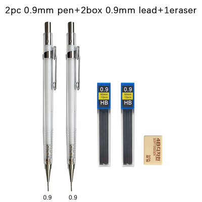 0,3 0,5 0,7 0,9 mm Απλό Διαφανές Μηχανικό Σετ Μολύβι με Μόλυβες Kawaii Clear Automatic Pencil for Student Writing Painting