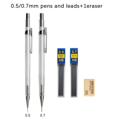 0,3 0,5 0,7 0,9 mm Απλό Διαφανές Μηχανικό Σετ Μολύβι με Μόλυβες Kawaii Clear Automatic Pencil for Student Writing Painting