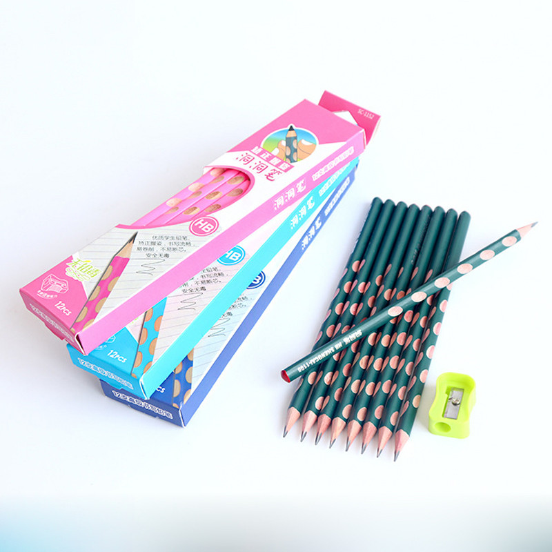 12 buc/cutie HB Kawaii Creioane din lemn de plumb Creion cu orificii creative pentru cadouri pentru copii Rechizite de birou pentru școală Rechizite de papetărie noutate