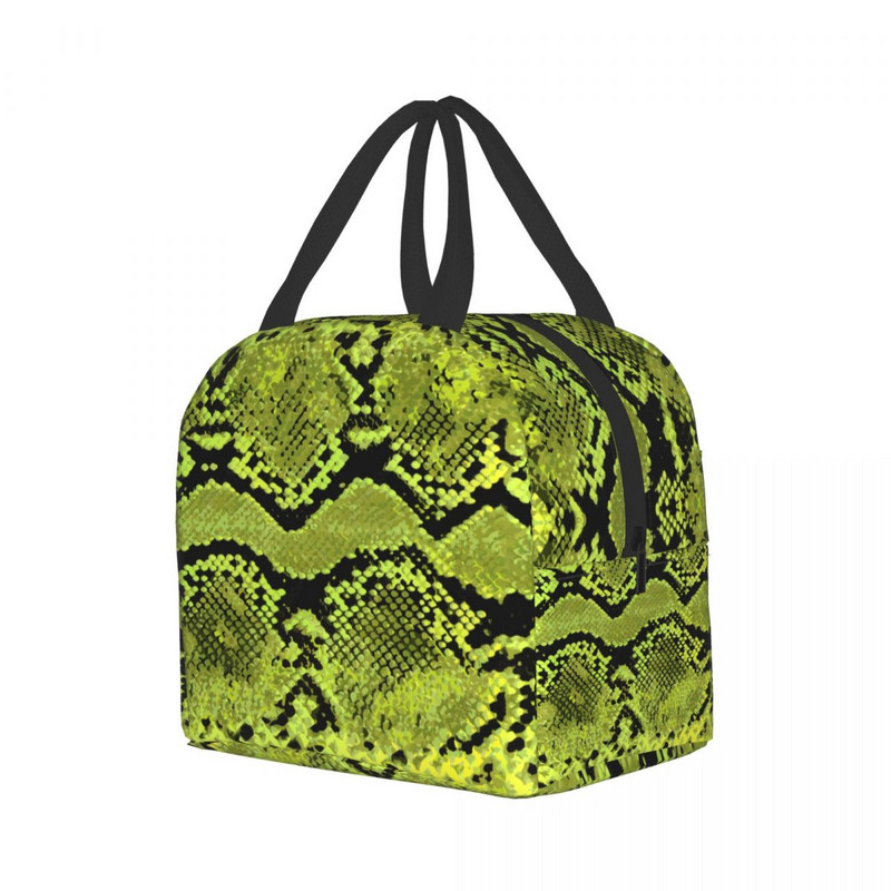 Geantă de prânz izolată cu textura din piele de șarpe pentru muncă, școală, alimente, cu imprimeu din piele de șarpe, cutie termică pentru prânz, femei, copii, genți de picnic