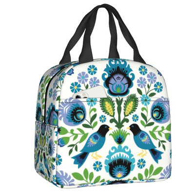 Polish Folk Birds Insolated Lunch Bag Poland Floral Print Portable Thermal Cooler Lunch Box για γυναίκες Παιδιά σχολικές τσάντες