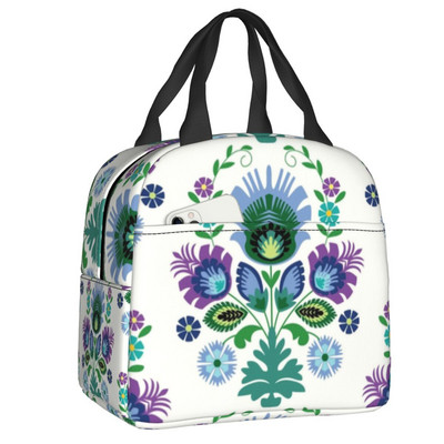 Polish Folk Birds Insolated Lunch Bag Poland Floral Print Portable Thermal Cooler Lunch Box για γυναίκες Παιδιά σχολικές τσάντες