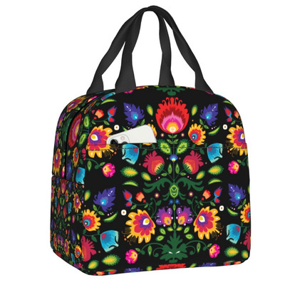 Polish Folk Birds Insolated Lunch Bag Poland Floral Print Portable Thermal Cooler Lunch Box για γυναίκες Παιδιά σχολικές τσάντες
